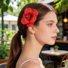 3D Printed Polyester Flower Hair Clips Summer Sweet DIY Artificial Floral Hair Ornaments Women Girls Daily Hair Accessories - 27309-hp-red - 查看 3