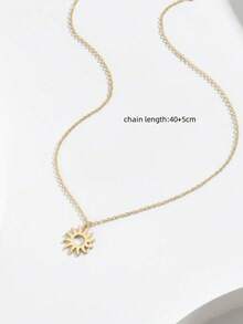 1pc Fashionable Sun Pendant Necklace, Suitable For Daily Wear - Gold 2 - View 2
