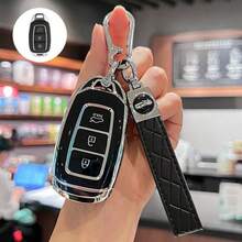 适用于 Santa Fe、Elantra、GT、Veloster、Accent、Venue 的 3 键软 TPU 汽车遥控钥匙套钥匙扣 - A - 查看 2