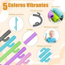 Palitos de Dentición para Bebés, Juguete Tubos Huecos Multicolores Mordedores de Silicona Alivio Sensorial de la Dentición para Regalo de Bebés y Niños Pequeños de 3 a 36 Meses,40920899 - Multicolor - Ver 5