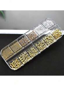 12Pcs 3D Ocean Theme Nail Charms Nail Decorations,Multi Shaped Golden Alloy Shell Abalone Seahorse Starfish Conch Pearl Mini Caviar Beads Rhinestone 3D Ocean Series Metal Pendant Suitable For Nail Art Jewelry Craft Project Diy Nail Charms Nail Gems Nail Supplies Nails - 金色 - 查看 7