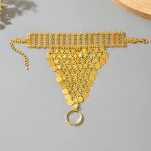 1件復古中東時尚金屬手工串珠流蘇手指環手鍊，阿拉伯奢華宮廷風，適合派對與節慶穿著 - 金黃色 - 查看 8