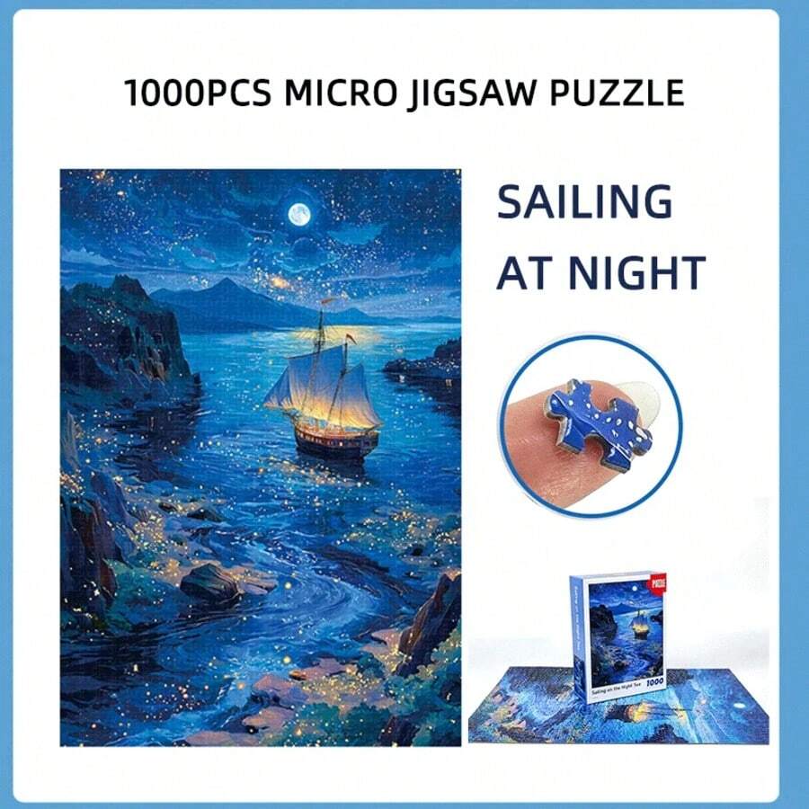 1000 Pcs Ultra Mini Puzzle - Starry Nautical, Ocean Pattern, 15x10 Inch Poster Size, Creative DIY Assembly Toy Gift, Suitable For Adult Stress Relief Home Wall Decor Puzzle Game - Multicolor - View 1