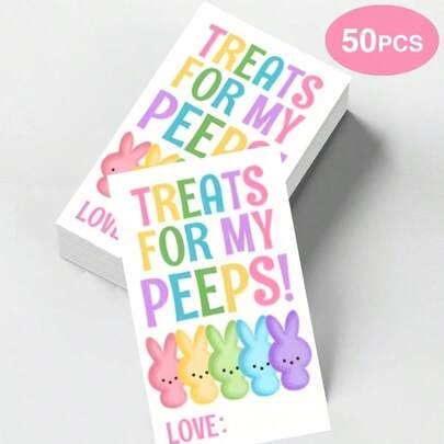 50pcs Colorful Candy-Themed Treat Invitation Cards | Sweet Holiday Greeting Cards For Easter Birthday Thanksgiving Shower Party Decorations Writable Paper Cards