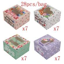 28个/包 母亲节烘焙DIY饼干礼品包装开窗纸盒，节日派对糖果巧克力零食礼盒，4种混合图案 - 彩色 - 查看 9