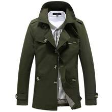 Cotton Menswear Thin Washed Casual Jacket Men's Mid-Length Trench Coat Large Size - xanh quân đội - Xem 5