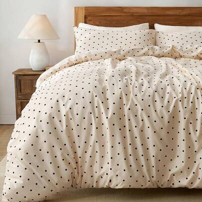 2/3 Piezas Juego de Ropa de Cama con Estampado de Puntos Negros, Funda Nórdica con Cierre de Botones - 1 Funda Nórdica y 1/2 Fundas de Almohada, Transpirable y Ligero, Buen Regalo para la Pareja (Sin Edredón) Apto para Cama Individual, Doble, Queen y King