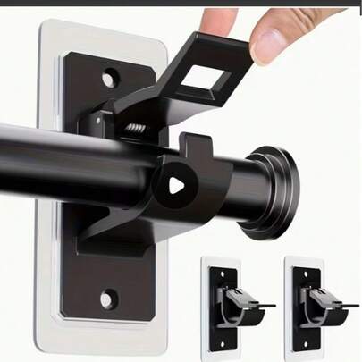 2-Pack Self-Adhesive Curtain Rod Brackets - No-Drill Installation, Heavy-Duty Plastic Curtain Rod Fasteners, Black Finish, Suitable For Bathrooms, Bedrooms, And Living Rooms.