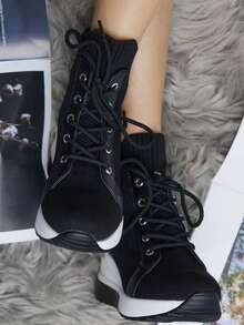 Women's Platform Lace-Up Sneakers - Black - View 4