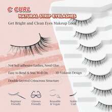 Natural Lashes Wispy Eyelashes Natural Look Short Lashes Pack 12mm Eyelashes C Curl False Lashes Thinner Band 3D Volume Fake Eyelashes 7 Pair Siligli - ColorL - 查看 3