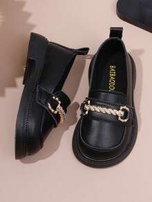 1双玛丽珍鞋，英伦风方跟珍珠乐福鞋，2026新款时尚舒适平底鞋，儿童款 - 黑色 - 查看 5