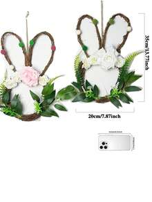1 pieza Guirnalda decorativa de estilo nórdico y minimalista con forma de conejo de mimbre para decoración del hogar en Pascua y primavera, que mejora el ambiente festivo y aporta una sensación de frescura y naturaleza primaveral, decorada con flores y verdor, adecuada para pared, entrada o puerta (color pompón aleatorio) - Multicolor - Ver 10