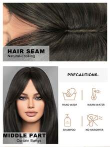 7JHH WIGS 優雅 24 英吋長深棕色分層假髮，附簾幕瀏海，適合女性日常配戴，天然合成耐熱纖維髮絲，中分鬆散波浪黑假髮，母親節禮物 - Dark Brown - 查看 7