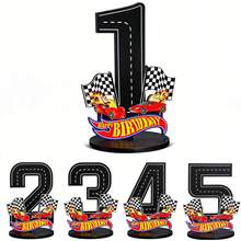 1pc Wooden Race Car Number Plate (1-9), Racing Theme, Suitable For Birthday Party, Holiday Decoration, Desktop Decor, Photo Prop, Ideal Accessory For Party Scene, Centerpiece, 2026 Graduation Ceremony - Multicolor - View 1
