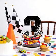 1pc Wooden Race Car Number Plate (1-9), Racing Theme, Suitable For Birthday Party, Holiday Decoration, Desktop Decor, Photo Prop, Ideal Accessory For Party Scene, Centerpiece, 2026 Graduation Ceremony - Multicolor - View 3