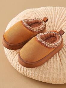 Kids Autumn/Winter Slippers, New Simple Design, Girls Indoor Home Warm Plush, Boys Thickened Fluffy Slippers - Màu Khaki - Xem 2