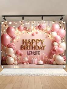 Personalized Name & Birthday Background - Pink Balloon Party Photo Backdrop, Valentine's Day Family Party Decor, Children's Birthday Party Photo Booth Banner - Multicolor - View 7