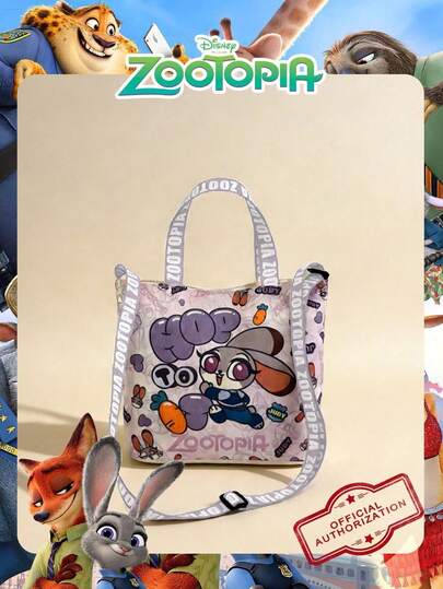  1 Pc Disney Officially Licensed Zootopia Judy Hopps Pattern Lunch Bag, Cute Cartoon Storage Bag, Casual HandBag, Lightweight Adjustable Shoulder Strap Crossbody Bag For Women/Girls/Teens/Students, For Daily/Outing/Shopping/School ﻿