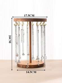12/18 Golden Hooks Wooden Jewelry Organizer Rack, Circular Base Necklace Display Stand, Suitable For Various Exhibitions - Multicolor - View 11