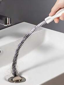 长柄管道疏通器，柔性毛发清除管道刷，适用于浴室厨房水槽淋浴管道堵塞的管道清洁工具，管道清洁用品 - 白色 - 查看 8