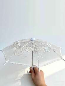 1pc Vintage Lace Umbrella To Create Dreamy Ambiance, Handmade Embroidered Decor Umbrella, Portable Mini Umbrella, Elegant Floral Golden Decor, Durable Photography Prop Suitable For Model Shoots - Multicolor - View 6