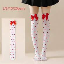Sweet Heart Print Over-The-Knee Socks, Bowknot Lolita Style Thigh-High Socks - Multicolor - View 9