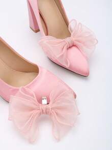 2件装可拆卸鞋饰，颜色可选白色、米色、黑色、酒红色、浅粉色、玫瑰粉色、米色蝴蝶结设计，时尚优雅的DIY鞋夹，适用于高跟鞋、浅口鞋、办公/商务场合、约会装束。 - 淺粉色 - 查看 4