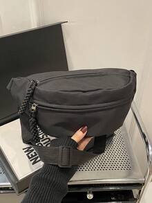 尼龙大容量胸包/腰包，男女通用，适合日常、运动、跑步、旅行、休闲等场合，简约时尚设计，多功能女士腰包 - 黑色 - 查看 4