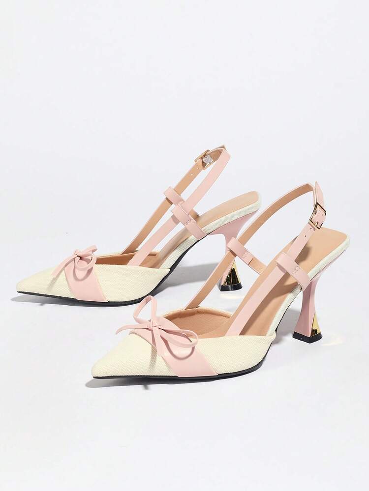 女士尖头撞色高跟鞋、蝴蝶结高跟鞋、优雅猫跟鞋，适合工作、约会、下午茶等场合，粉色和米色相间的优雅女鞋，时尚大方的女鞋，适合派对、舞会、宴会、搭配连衣裙，粉色露趾高跟鞋，夏季穿着舒适，可与连衣裙搭配。 - 粉色 - 查看 6