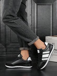 Men's Casual Shoes Retro Running Shoes, Black & White Low-Top Lace-Up Sneakers, Streetwear, Non-Slip , PU Leather, Lightweight & Soft, Minimalist Streetstyle, Birthday Gift - Black and White - View 6