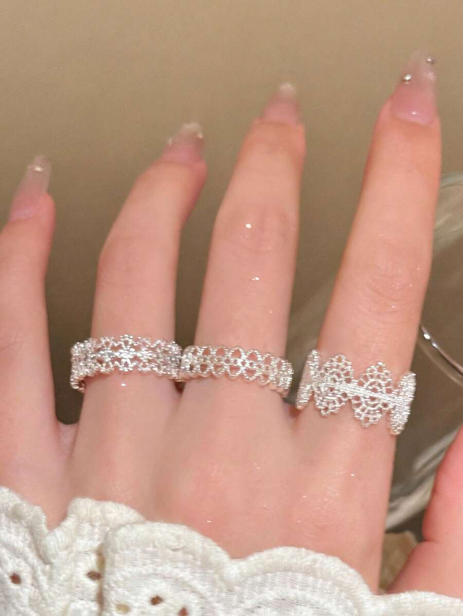 1 pieza Anillo abierto con microincrustaciones de estrella para niña, anillo minimalista de uso diario y de moda - Multicolor - Ver 1