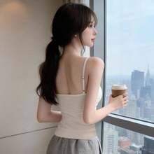 Lace Patchwork Padded Slim Fit Stretchy Versatile Camisole - White - View 5