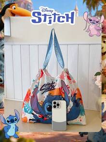 Disney 1 Pc Officially Licensed Stitch Pattern Shopping Bag High-Capacity Foldable Tote Bag Drawstring Shoulder Bag Lightweight Big Bag Official Licensed - Verifiable For Lady/Girls/Women Perfect For Daily/Shopping/Going Out - Multicolor - View 5