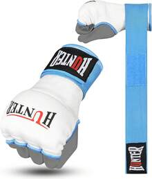 Guantes interiores acolchados de gel con envolturas de mano para boxeo (vienen en par) - Blanco-Azul cielo - Ver 8