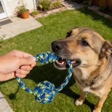 1pc Colorful Handmade Woven Rope Knot Toy, Dog Boredom Buster, Rope Knot Ball Handle, Dog Chew Teeth Cleaning Toy, Suitable For Medium & Small Dogs, Interactive Self-Entertainment Pet Toy, Suitable For Tug-Of-War, Throwing Games, Consume Dog Energy And Exercise - Multicolor - View 3