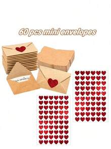 30/60个迷你信封，带心形贴纸 - 自封式情书信封，迷你情人节卡片，适用于圣诞节、婚礼、订婚 - 送给男友/女友的甜蜜浪漫礼物（30个或60个） - 彩色 - 查看 8