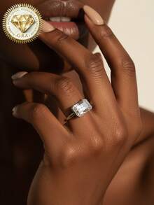 1pc Women's Engagement Ring, Rectangle Radiant Cut Ring, 2.9g 925 Sterling Silver, 2 Carat Moissanite, Bohemian, Elegant, Engagement, Proposal, Wedding Anniversary, Valentine's Day Gift, Comes With Moissanite Certificate And Luxury Gift Box - 2ct Moissanite - View 4