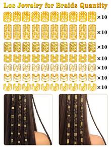 70pcs Braided Hair Accessories, Multiple Styles Adjustable Metal Gold Hair Rings, Braid Decoration For Teenagers - Gold - View 6