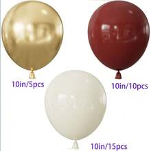 10英寸/30个勃艮第酒红色气球，闪亮情人节气球，金色金属色，白色乳胶气球，适用于情人节、婚礼等场合。 - 彩色 - 查看 2