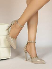 Women's Thick Sole Pointed Toe Studded High Heel Shoes, Sexy One-Strap Apricot Gorgeous Sandals, Spring/Summer 2026 New Arrival - Apricot - View 4