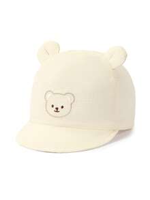 TUTUYA 0-12个月婴儿棒球帽，柔软舒适轻薄婴儿鸭舌帽，米色可爱小熊刺绣儿童可调节带遮阳帽 - 米色 - 查看 2