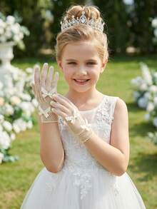 1 đôi găng tay lưới co giãn cho trẻ em 4-12 tuổi, kèm 2 nơ nhỏ, màu be - 1Pair - Xem 7