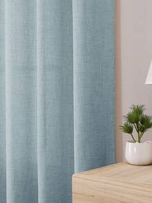 Bộ 1/2 rèm cửa giả vải lanh, thích hợp cho phòng khách, phòng ngủ, tạo sự riêng tư, rèm cửa dệt bằng vải bố mộc mạc, hơi trong suốt, có khoen treo, lọc ánh sáng, màu be, xanh lá cây nhạt, xám đậm, trắng. - Màu xanh lam - Xem 5