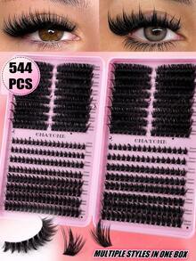 544/608 Mixed Density False Eyelash Clusters, Density Ranging From 10D To 100D, Various Mixed Styles For DIY, D-Curl Curling, Single Lash Length 10-18mm, Ultra-Lightweight & Durable 3D Dense Segmented False Eyelash Clusters, Fluffy Lash Extension, DIY Segmented Lash Tool Kit Includes Tweezers, Lash Glue And Lash Brush. 2026 Special Edition, Create Natural Makeup - Multicolor - View 15