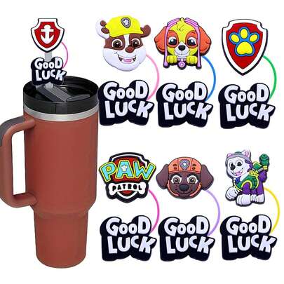 Paw Patrol Reusable Silicone Straw Sleeve (Random Style) | Double Layer | Paw Patrol Reusable Silicone Straw Dust Cover With Cute Hat Accessory | Paw Patrol Reusable Straw Party Decor | Holiday Gift, Birthday Party Supplies, Party Supplies