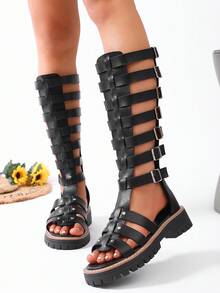 1 Pair Women's Hollow Out Breathable Boots, Street Style High-Top Boots Boots. Essential For Punk Rock Music Festival Outfits, Ladies Boots Boots - Black - View 5