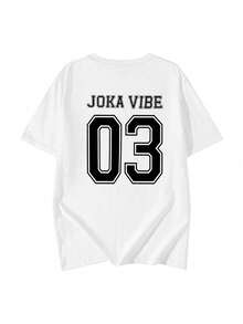 女士圆领短袖T恤，新款夏季数字字母印花，时尚休闲宽松上衣 - 白色 - 查看 3