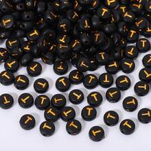 200/500/1000 piezas Cuentas con patrón de letras doradas sobre base negra de 4x7mm para hacer collares y joyería DIY - Fondo negro con letras doradas - Ver 82