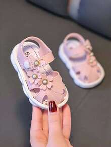 女童凉鞋，夏季婴儿闭趾凉鞋，时尚软底魔术贴童鞋 - 粉色 - 查看 2