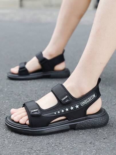 1 Pair Men's Beach Sandals, Wear-Resistant, Minimalist, Summer, Odor-Resistant, Breathable, Hook And Loop, Non-Slip, Fashionable, Comfortable